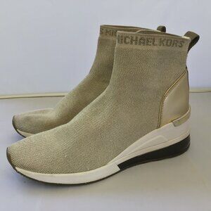 Michael Kors Women's Shoes Skylar Sneaker Sock Gold Bootie Size 10M